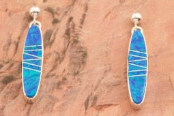 Calvin Begay Blue Opal Sterling Silver Native American Earrings
